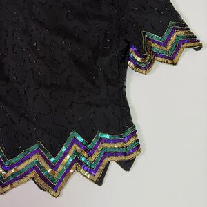 Vintage Scala Silk Beaded Sequin Top Petite Medium Art Deco Glam Flawed Zipper